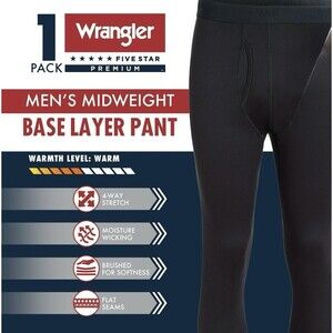 Wrangler NEW Men's Black Performance Base Layer Pants Size 2XL XXL NEW Warm